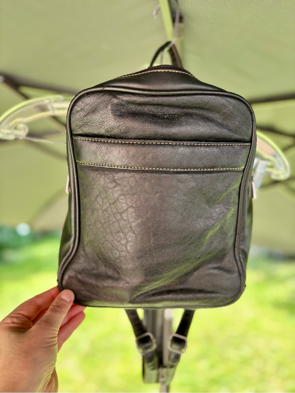Black leather mini backpack